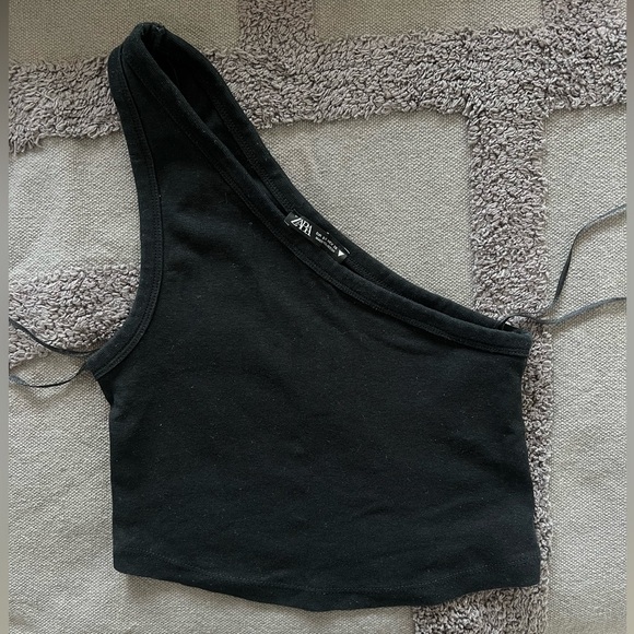 Zara Black One Shoulder Crop Top - Picture 1 of 3